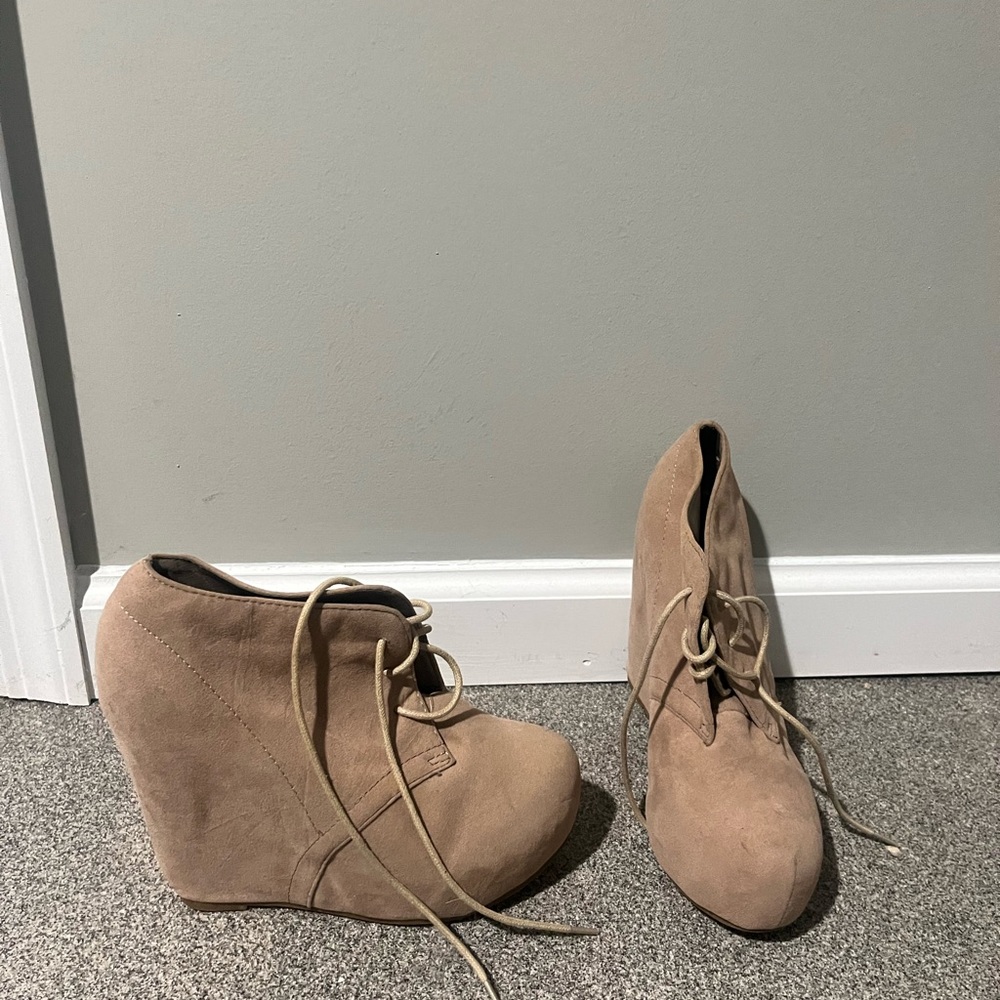 Lace up wedge booties